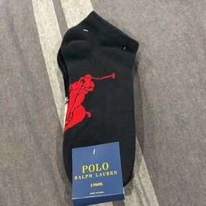 Polo by Ralph Lauren Men's Black Socks with Red Logo - 3 Pairs